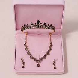 Necklace Earrings Set Bride's Simple Imitation Crown 3-piece Artificial Crystal Fashion Birthday
