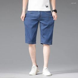 Men's Jeans Plus Size 42 44 46 Summer Lyocell Fabric Thin Short Business Loose Straight Blue Stretch Denim Shorts Male Brand