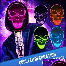 Party Masks Halloween Christmas Skeleton Led Light Up Maskterror Cosplay Scary Maskss Diy Mask Glow Partys Supplies Wholesale Drop D Dh8Nf