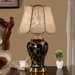 Table Lamps Chinese Retro Black White Ceramic Lamp For Living Room Study Bedroom Bedside Night Light Simple Decorative