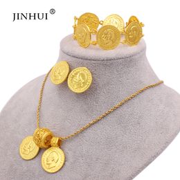 Wedding Jewelry Sets Jewellery set gold color jewelry sets for women big coin pendant necklace earring bracelet Dubai African bridal gifts 230804