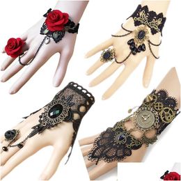 Chain Model Gothic Steampunk Lace Cuff Fingerless Glove Arm Warmer Bracelet Black Halloween Accessories 230615 Drop Delivery Jewelry B Dh7L1