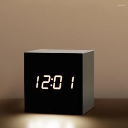 Table Clocks Creative LED Simple Wooden Mute Clock Voice Control Multi-function Intelligent Electronic Alarm Luminous Bedroom Decor