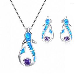 Necklace Earrings Set Fashion Cute Sea Dolphin Jewelry Trendy Animal Imitation Opal Stud For Girl Women Wedding Band