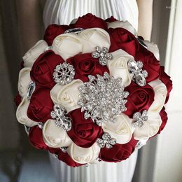 Decorative Flowers 1pc/lot Red Bridal Wedding Bouquet Silver Diamond Pearl Decoration