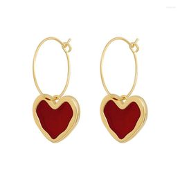 Hoop Earrings Women's Heart Burgundy Enamel Zinc Alloy Electroplating Oil Drip Process Fashion Jewelry For Women Summer Accessories