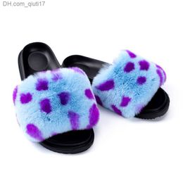 Slippers MPPM Real Rabbit Fur Slide Comfortable Blur Sandals Women's Outdoor Fluffy Flip Home Fur Women's Sandals Z230805