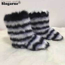 Slippers Women's snow boots Outdoor girls Luxury plush artificial fox fur boots Women's warm winter platform shoes Large size fashionable shoes Z230805