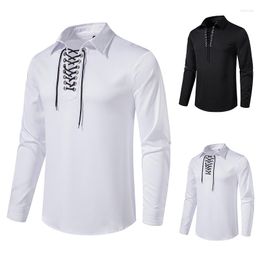 Men's Hoodies Men's Polo Neck Drawstring Long Sleeve Sweatshirt Mediaeval 2023 Personality Shirt Streetwear Linen Shirts Men