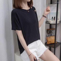 Women's Sweaters Short Sleeve Seamless Cashmere Sweater Knit Pure Wool 2023 Spring/Summer Oversized O-Neck T-Shirt Korean Pullover