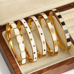 Bangle Greatera Trendy Colourful White Enamel Painted Stainless Steel Bangles Bracelets For Women Gold Plated Metal Bracelet Jewellery