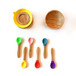 Bowls Baby Feeding Bowl And Spoon Set Bamboo With Spill Proof Stay Put Suction Ring