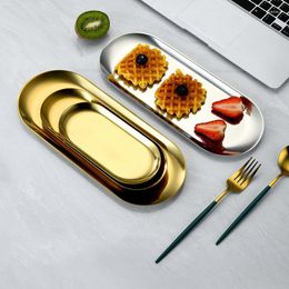 Table Mats 2Pcs Stainless Steel Decorative Tray Jewellery Dish Cosmetics Organiser Bathroom Clutter Serving Platter Small Storage Oval