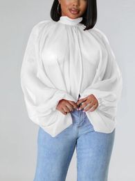 Women's Blouses Women Sexy Gauze Shirt Tops Blouse See Through Loose Casual O Neck Slit Long Batwing Sleeve Club Out Wear Big Size Summer