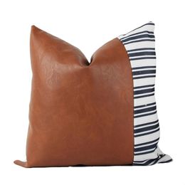 Cushion Decorative Pillow Faux Leather And Cotton Decorative Throw Covers Modern Home Decor Accent Square Bedroom Living Room Cu279u