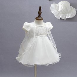 New Baby Girl Baptism Christening Easter Gown Dresses Lace Satin Embroidery Shwal Formal Toddler Baby Girl Party Dresses 3PCS Set251b
