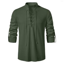 Men's T Shirts Mens Collar Pure Long Sleeved Shirt Youth Fashion Vintage Stand Up Robes Suit Men Day Costume