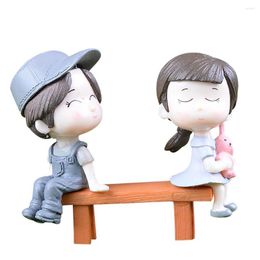Garden Decorations Sweety Cute Lovers Couple Chair Boy Girl Figurines Miniatures Fairy Gnome Moss Valentine's Day Gift Resin Crafts