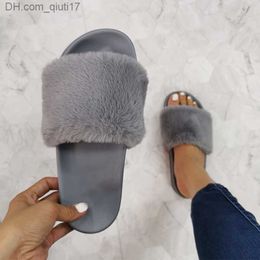 Slippers Fashionable single drop plush women's slider women's wear-resistant flat plush shoes fur slider women's indoor fur household slider Z230805