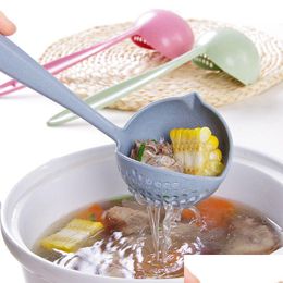 Cooking Utensils Kitchen Accessories Shovels 2 In 1 Long Handle Melon Scoop Plastic Spoon Colander Soup Vegetable Strainer Tools Drop Dhrrl