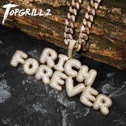 Pendant Necklaces TOPGRILLZ Custom Name Bubble Letters Pendant Necklace Hip Hop Men's Personalised Jewellery Gold Silver Charm Chains Gifts 230804