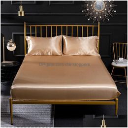 Bedding Sets 2/3Pcs Solid Silk Soft Bed Fitted Sheet Set Pillowcase Twin Fl Queen King 201128 Drop Delivery Home Garden Textiles Supp Dhltw