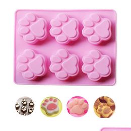 Baking Moulds Cute Pet Cat Dog Paws Sile Mold 6 Holes Chocolate Cake Cookie Candy Mod Diy Handmade Soap Molds Drop Delivery Home Garde Dh50T