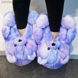 Slippers Indoor fluffy bear shoes Women's fur artificial fur slide Cute animals Winter floor shoes Women's fun Teddy bear plush slide Z230805