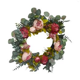 Decorative Flowers Spring Door Wreath Simulated Wall Hanging Backdrop Handmade Artificial Floral Garland For Outside Decoration