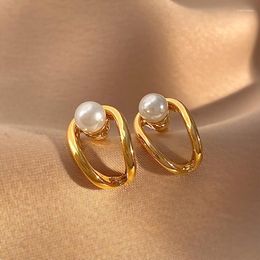 Stud Earrings Retro Style Craft Round U-Shaped Geometric Pearl Women's Fashion Hollow Plain Circle Ladies 2023 Jewelry