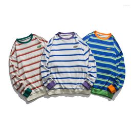 Men's Hoodies Men's Loose Pullover Round Neck Striped Hoodie