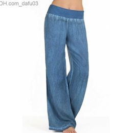 Women's Pants Capris Women's wide leg pants with elastic high waist imitating denim Trousers Women's fashionable solid casual Pantn Palazzo Large size S-5XL Z230805