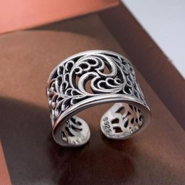 Wedding Rings FoYuan's Hollow Vine Grass Pattern Ring Personalized European And American Style Retro Fashion Wide Face Open