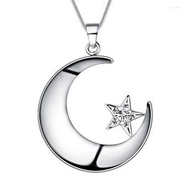 Pendant Necklaces Beautiful Design Silver Color Moon Star Necklace With Zircon Fashion Jewelry Wedding Gift For Woman Good Quality AN160