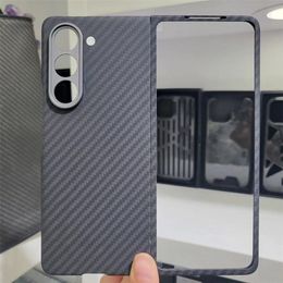 Genuine Carbon Fiber Aramid Case for Samsung Galaxy Z Fold5 Metal Ring Armor Back Cover