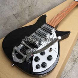 527mm Short Scale Length JohnLennon 325 Jetglo 6 String Black Electric Guitar Bigs Tremolo Red Paint Fingerboard 3 Toaster Pickups Signature Pickguard 5 Degree Neck