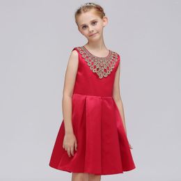 Girl Dresses 2023 Girls Princess Dress Summer Sleeveless Kids Blue Red Bowknot Golden Petals Party Children Clothing 2-10T