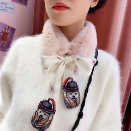 Scarves Matagorda Scarfs For Ladies Rex Plush Ribbon Neckerchief Keep Warm High Quality Silk Fur Joint Accessories