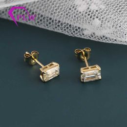 Customised Emerald Cut Moissanite Diamond Earrings Jewellery Yellow Gold Colour Earrings Studs