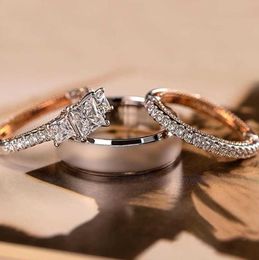 Band Rings Gorgeous 3Pcs/Set Women Wedding Mosaic 18k Tone Romantic Female nail ring Engagement Ring Fashion Jewellery love