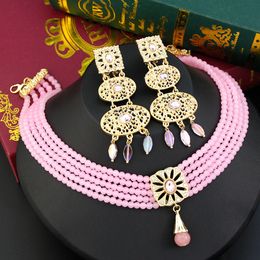 Wedding Jewellery Sets Sunspicems Gold Colour Morocco Bead Choker Necklace Earring Bride For Women Arabic Hand Drop Set 230804