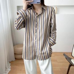 Women's Blouses Women Long Sleeve Blouse Striped Shirt Lapel 2023 Autumn Female Casual Tops