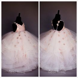 Pink Lace Backless Sexy Flower Girl Dresses Spaghetti Ball Gown Tulle Little Girl Wedding Dresses Vintage Pageant Dresses Gowns F0267Q