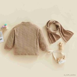 Jackets Toddler Kids Baby Boy Autumn Winter Knitting Cardigan Solid Colour Ribbed Long Sleeve Button Coat Scarf 3-7Y R230805