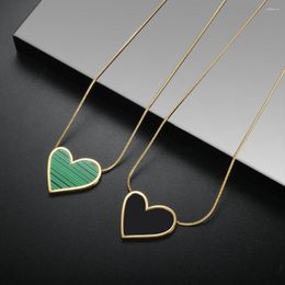 Pendant Necklaces Fashion Stainless Steel Large Shaped Heart Peacock Green Necklace For Women Black Peach Charm Chain Jewellery Gift
