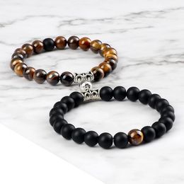 Strand 2Pcs/Set Couple Bracelets Natural Tiger Eye Lava Weathered Stone Beads Round Magnet Bracelet For Lovers Men Women Jewelry Gifts