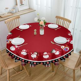 Table Cloth Christmas Round Plaid Snowman Waterproof Tablecloth Decoration Wedding Home Kitchen Dining Room