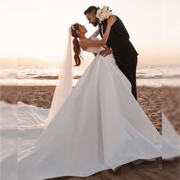 Plus Size One Shoulder Satin Wedding Dress Beads Bling Wedding Bridal Gown Long Train Beach Bride For Black Woman