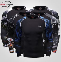 Mens Tracksuits Cody Lundin Muscular Compression Shirts BJJ Jiu Jitsu Training tshirts Quikly dye 4way stretch Sweatshirts Surf Rash Guard 230804