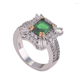 Cluster Rings Luxury Gemstone Emerald Ring Inlaid Green Zircon For Women Jewellery Indie Engagement